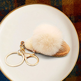 Faux Fur Pom Pom Pointed Slipper Keychain