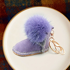 Faux Fur Pom Pom Boot Keychain