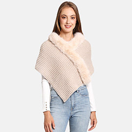 Faux Fur Pointed Solid Ribbed Shawl