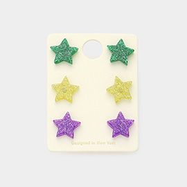 3Pairs - Mardi Gras Star Stud Earrings