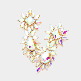 Square Teardrop Accented Marquise Stone Cluster Evening Earrings