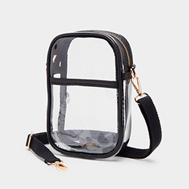 Solid Faux Leather Transparent Rectangle Crossbody Bag