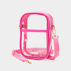 Solid Faux Leather Transparent Rectangle Crossbody Bag