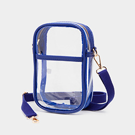 Solid Faux Leather Transparent Rectangle Crossbody Bag