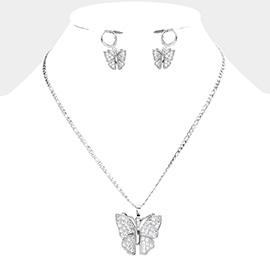 CZ Embellished Butterfly Pendant Necklace