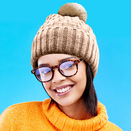 Fleece Lining Solid Knit Faux Fur Pom Pom Beanie Hat