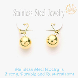 18K Gold Dipped Stainless Steel Metal Ball Dangle Lever Back Earrings