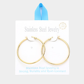 18K Gold Dipped Stainless Steel 1.5 Inch Metal Hoop Pin Catch Earrings