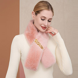 Solid Faux Fur Chain Pull Through Scarf