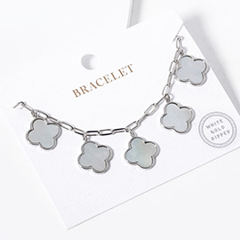 White Gold Dipped Quatrefoil Charm Station Bracelet