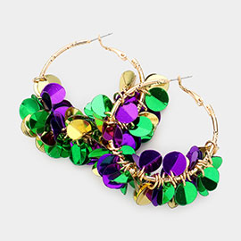 Mardi Gras Sequin Dangle Hoop Earrings