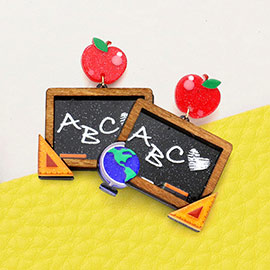 Glittered Resin Apple ABC Heart Message Chalkboard Link Dangle Earrings