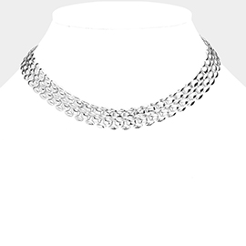 White Gold Dipped Metal Chain Collar Necklace