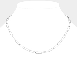 White Gold Dipped Open Metal Oval Link Necklace