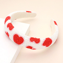 Seed Beaded Heart Patterned Padded Headband