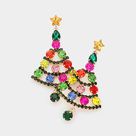 Star Pointed Multi Stone Christmas Tree Dangle Earrings