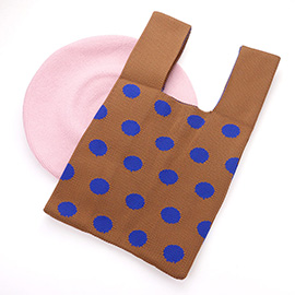 Polka Dot Patterned Knit Tote Bag