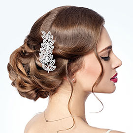 Rhinestone Pave Leaf Hair Comb