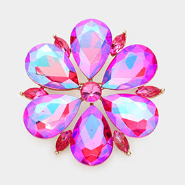 Teardrop Stone Accented Flower Pin Brooch