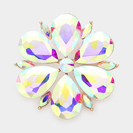 Teardrop Stone Accented Flower Pin Brooch