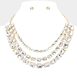 Emerald Cut Stone Triple Layered Bib Necklace