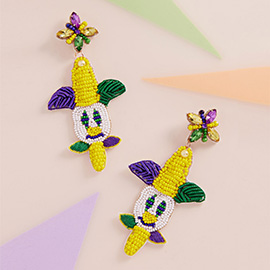 Felt Back Mardi Gras Beaded Jester Pierrot Dangle Earrings