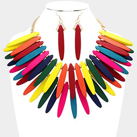 Rainbow Wood Double Layered Statement Necklace