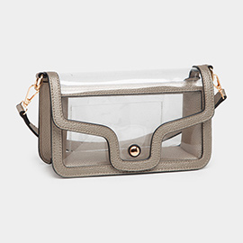 Solid Faux Leather Transparent Rectangle Shoulder Bag