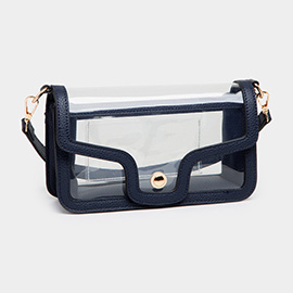 Solid Faux Leather Transparent Rectangle Shoulder Bag