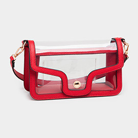 Solid Faux Leather Transparent Rectangle Shoulder Bag