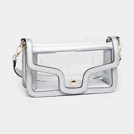 Solid Faux Leather Transparent Rectangle Shoulder Bag