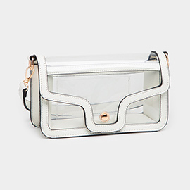 Solid Faux Leather Transparent Rectangle Shoulder Bag