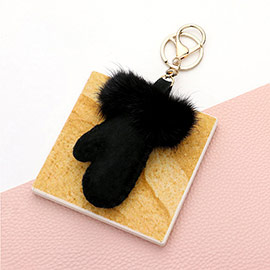 Faux Fur Cuff Solid Mitten Glove Keychain