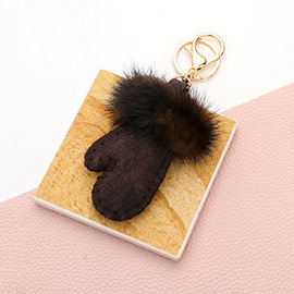 Faux Fur Cuff Solid Mitten Glove Keychain