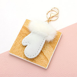 Faux Fur Cuff Solid Mitten Glove Keychain