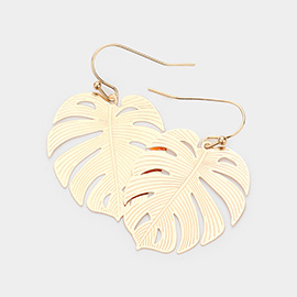 Brass Metal Leaf Dangle Earrings