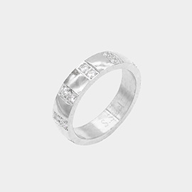 Stone Embellished Stainless Steel Band Ring