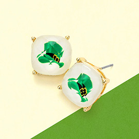 St Patricks Day Hat Cushion Square Stud Earrings