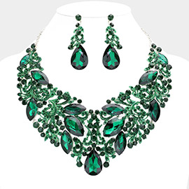 Marquise Teardrop Stone Accented Statement Evening Necklace