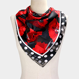 Silk Feel Flower Print Square Scarf