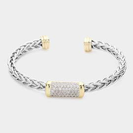 CZ Stone Paved Rectangle Lock Cuff Bracelet