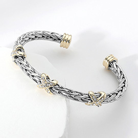 CZ Stone Paved Crisscross Cuff Bracelet