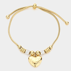 I Love You Message Engraved Heart Pendant Pull Tie Bracelet