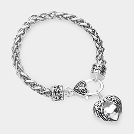 Antique Metal Heart Wing Charm Bracelet