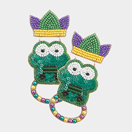 Felt Back Mardi Gras Crocodile/Alligator Beaded Earrings