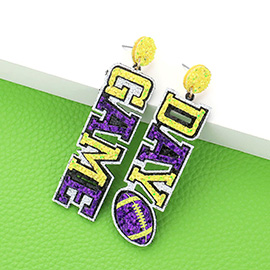 Game Day Message Football Bling Dangle Earrings