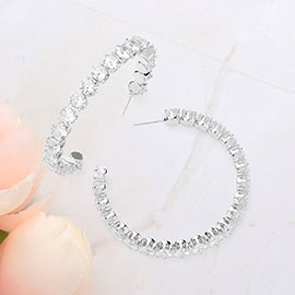 Round CZ Stone Hoop Evening Earrings