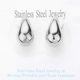 Stainless Steel Curved Teardrop Earrings