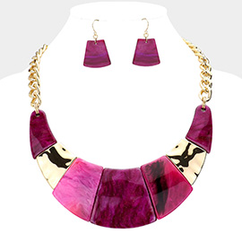 Marble Print Resin Curved Bib Necklace