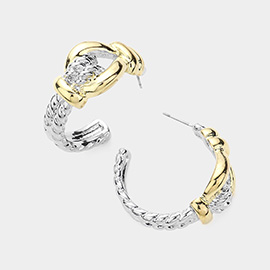 Two Tone Textured Metal 
Hoop Earrings